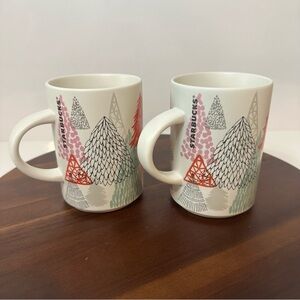 Starbucks 2017 Holiday Christmas Tree Mug Set – Triangle Forest Design Set of 2